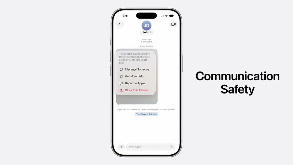 Communication Safety feature screen shown during WWDC 2026.