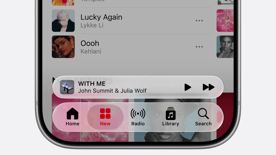 iOS 27 Liquid Glass controls and interface refinements shown during WWDC 2026.