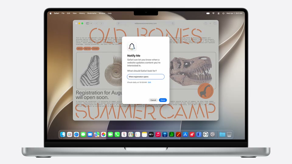 Safari Notify Me feature shown on Mac during WWDC 2026.